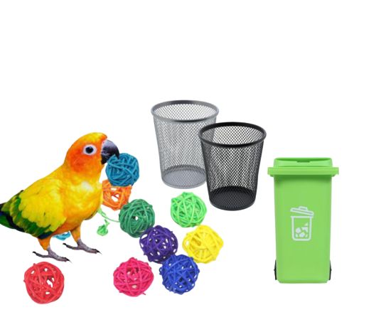 Wicker Balls, Bin and Trash Birds IQ Toy For Parrot and Parakeet IQ Toy