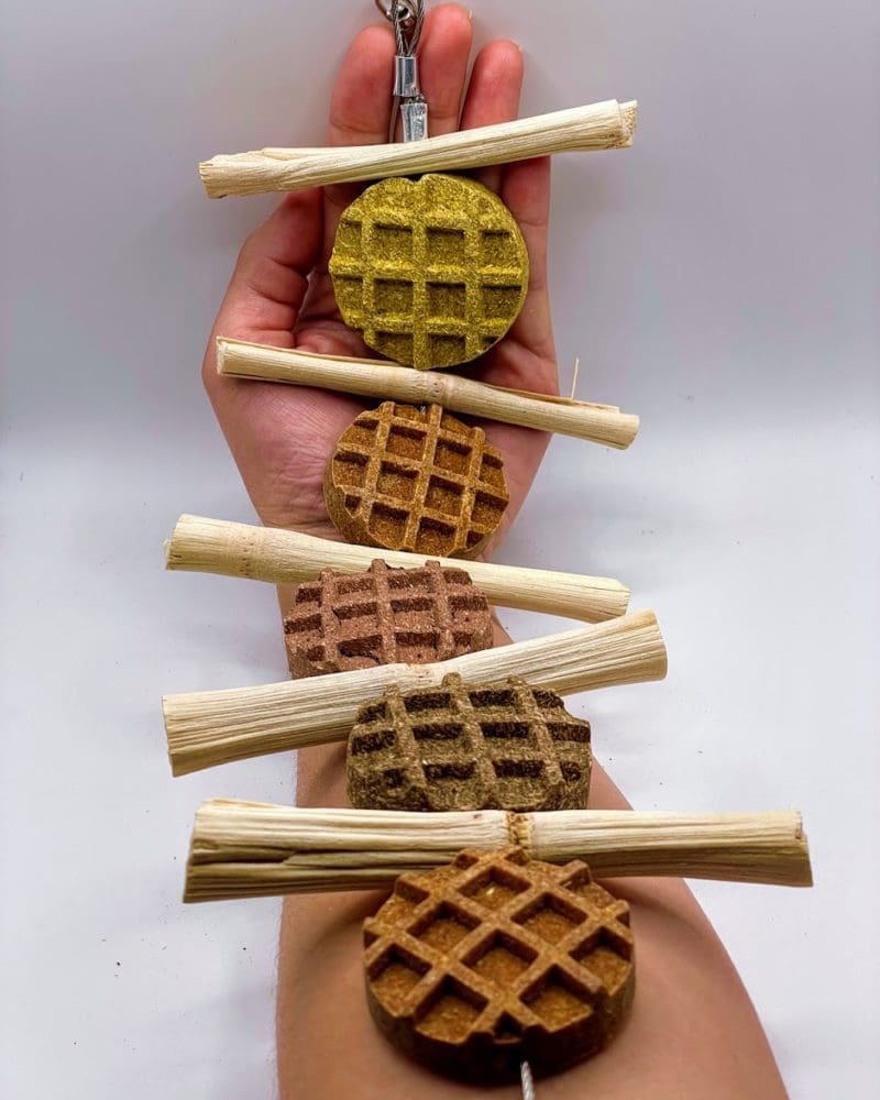 Assorted Waffle and Bamboo Hanging toy for rabbits, hamsters, chinchillas, guinea pig and small rodent