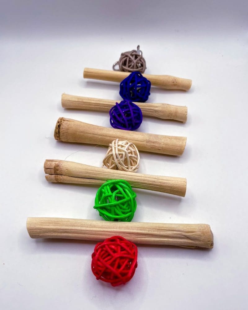 Bamboo Sticks and Rattan Balls Hanging Treat For Rabbit, Hamsters, Guinea Pigs, Chinchillas and other Small Rodents