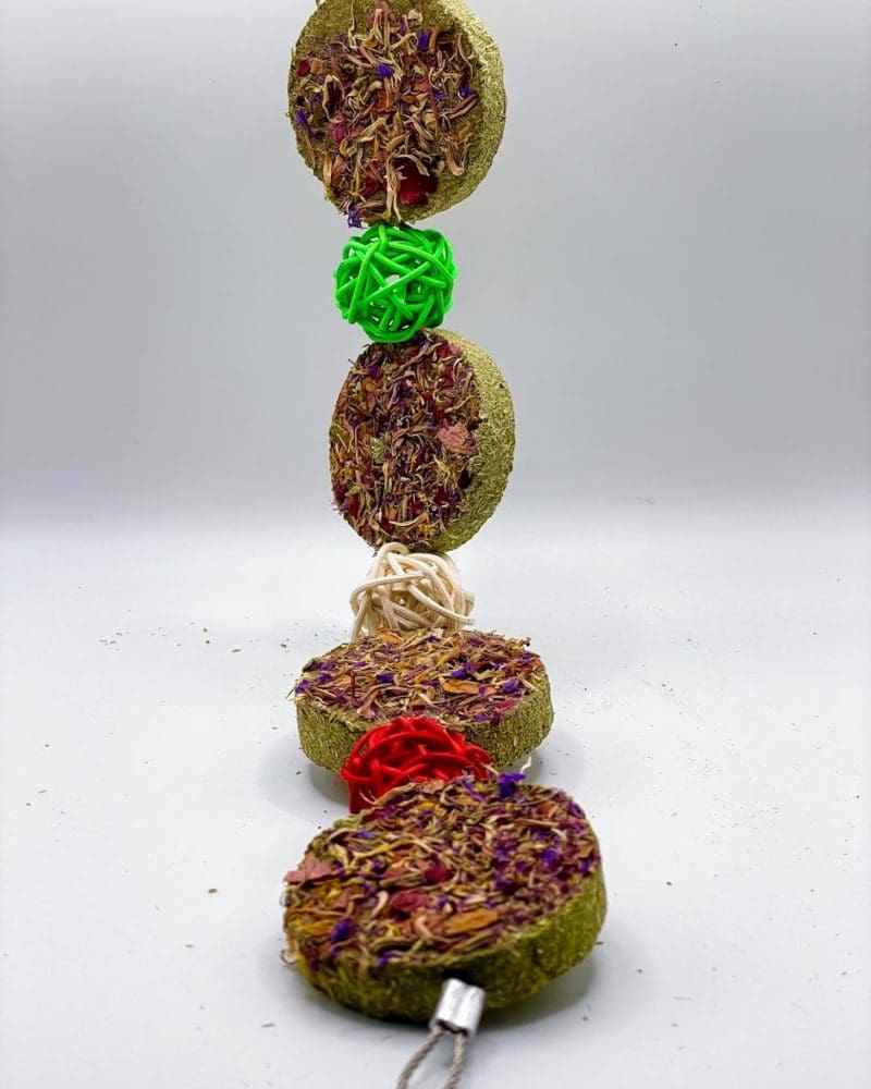 Timothy Hay Floral Round Cakes and Rattan Balls Hanging Chew Toy Treat For Rabbit, Hamsters, Guinea Pigs, Chinchillas & Small Rodents