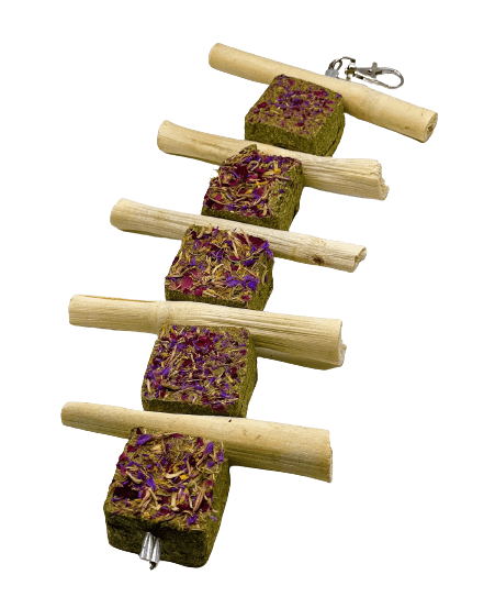 Floral Timothy Hay Cube Cakes and Bamboo Sticks Hanging Treat For Rabbit, Hamster, Guinea Pig, Chinchilla and other Small Rodents