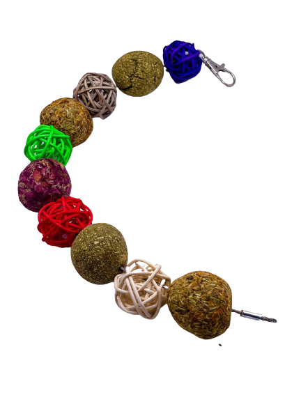 Timothy Hay Floral Balls and Rattan Balls Hanging Treat for Rabbit, Hamsters Guinea Pigs Chinchillas Rodents & Small Rodents.