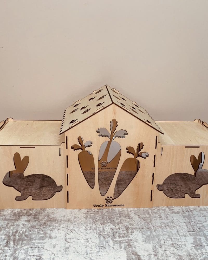 Wooden Indoor Rabbit House, Castle, Hideouts and Hutch With Ramps, Hay Feeder and Waste Tray