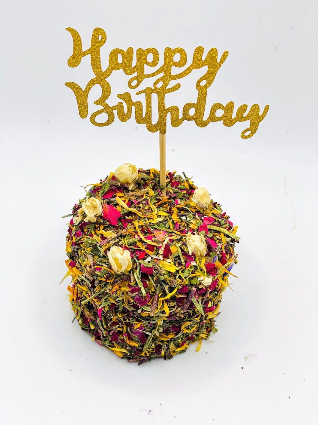 3 Layers Timothy Hay Floral Happy Birthday and Special Occasions Cake With Petals Forage Treat For Rabbit, Hamsters, Guinea Pigs, Chinchillas & Small Rodents