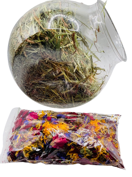 Premium 4 in 1 Hay and Floral Forage Mix Treat For Rabbit, Hamsters, Guinea Pigs, Chinchillas & Small Rodents 4 in 1 Hay and Floral Forage Mix Treat