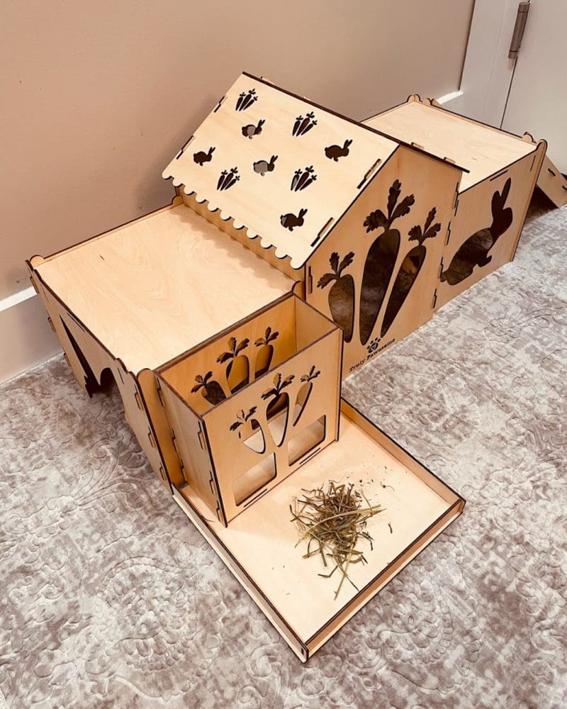 Wooden Indoor Rabbit House, Castle, Hideouts and Hutch With Ramps, Hay Feeder and Waste Tray