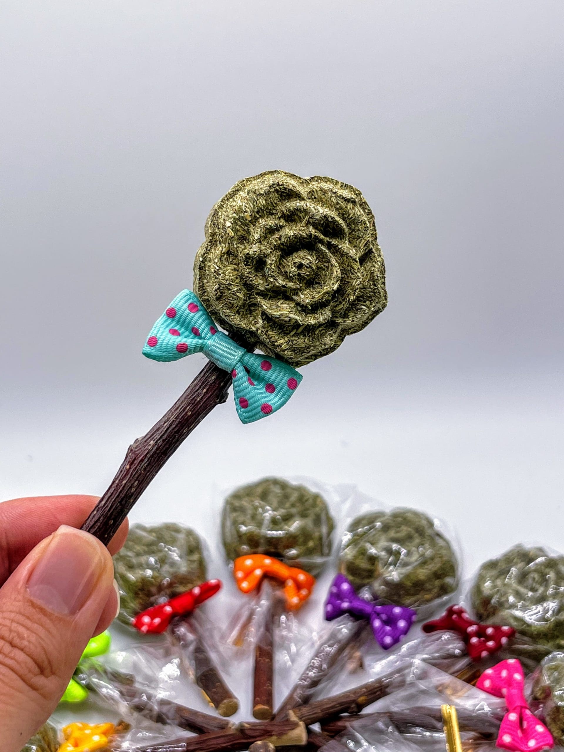 Timothy Hay Rose Lollipop and Apple Stick Treat For Rabbits, Hamsters, Guinea Pigs, Chinchillas, and Small Rodents