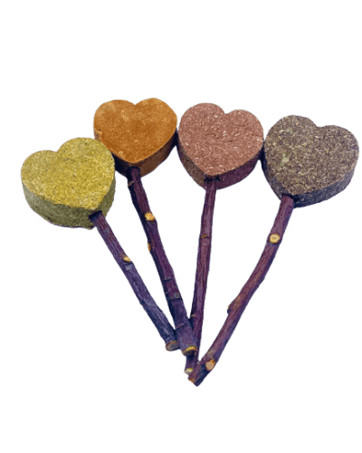 Timothy Hay Multi Flavored Vegetable Fruit Molar Heart-Shaped Apple Stick Lollipop Treat For Rabbits, Hamsters, Guinea Pigs, Chinchillas, and Small Rodents