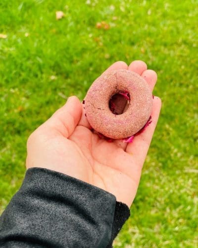 2" Donut With Flower Petal Hay Treat for Rabbit, Hamsters, Guinea Pigs, Chinchillas, and other Small Rodents.